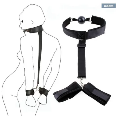 JoyPark Black Adjustable Restraint Kit Mouth Ball Gag Cuff Fetish Back Cross Tie Sets Male Sm Sex Toys BDSM Handcuff Bondage