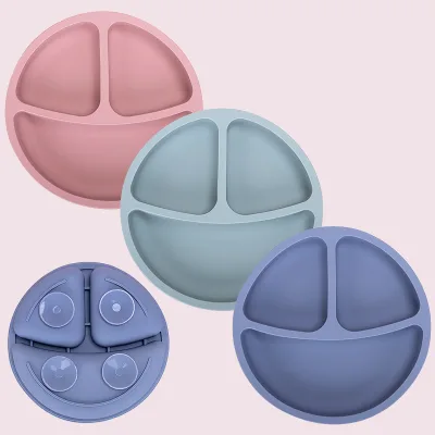 Silicone Kid Plate Set for Baby & Toddler Suction Divided with Easy Cleaning Microwave/Dishwasher Safety Print Pattern Dish Dish