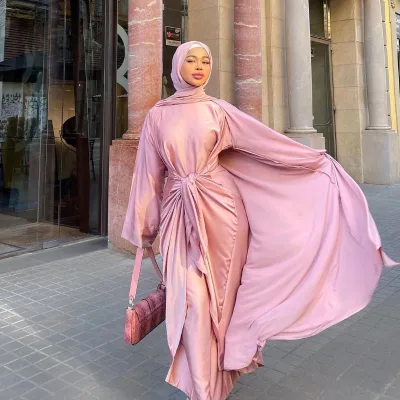 Aschulman Custom Dubai Muslim Women Maxi Dress Abaya Cardigan Set Kaftan Jilbab Robe Islamic Gown