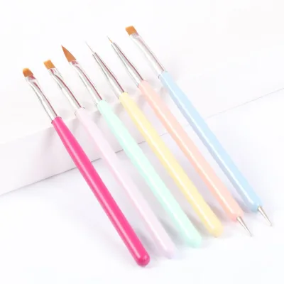 6-Piece Double-Headed Wooden Handle Nail Art Pen Set with Line-Drawing Dotting Carving & UV Gel Polish Pens