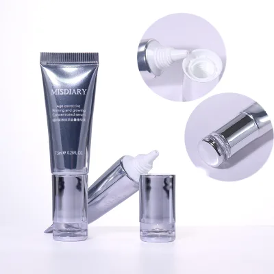 7.5g Luxury Cosmetic Packaging Laminated Tubes with Silver Acrylic Screw Cap for Eye Cream Serum Facial Essence