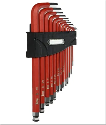 Extra-Long Arm Ball Tip SAE Hex Key Set, 13 Piece , Red