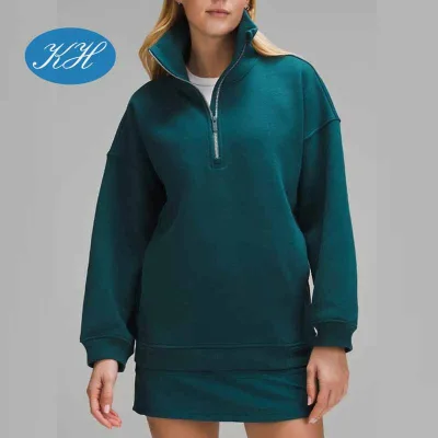 Custom Over Size Fit Thick Fleece Half Zipper Sweatshirt Winter High Collar Hoodie