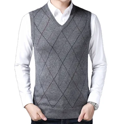 Spring New Arrival Man's v Neck High Quality Classic Jacquard Argyle Jumper Teen Boys Knitting Sleeveless Pullover Sweaters