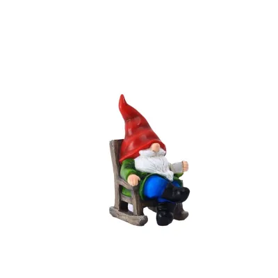Resin Gnome Figurine Reading Book on Rocking Chair Dwarf Ornament for Garden Patio Desk Home Decoration Gift