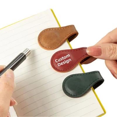 PU Leather Magnetic Bookmarks Student Gift Custom logo Double-sided Strong Magnetic Leather Book Marker