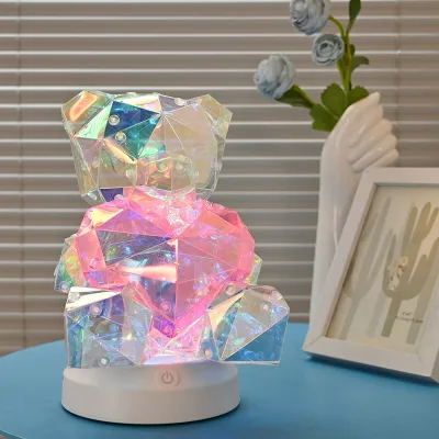 Modern Design Bear Night Light Colorful Glow Table Lamp for Valentine's Day Gift Acrylic Body for Girlfriend Children's