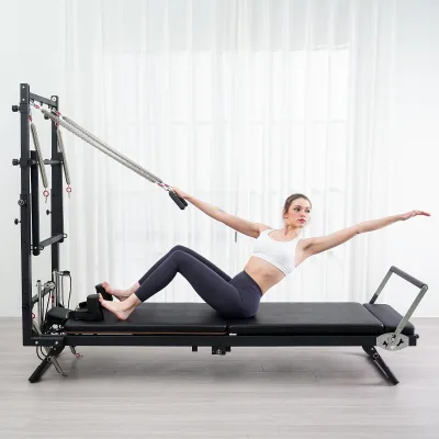 Durable Foldable Iron Metal Semi-Elevated Pilates Reformer Bed with Tower and Half Trapeze for Pilates Studios