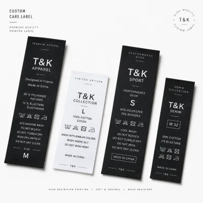 Wholesale Customized Soft Durable Garment Care Label Eco-friendly Printed Satin Wash Label for Sportswear T-shirts