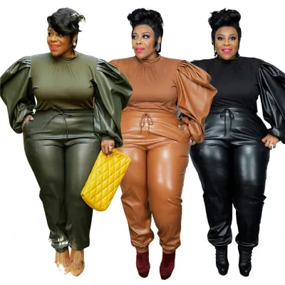 O1425-spring 2022 Women's Sets Plus Size Women's Sets Leather 2 Piece Set Women