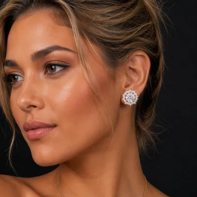 Luxury Iced Out Sunflower Halo CZ Stud Earrings 18K Gold Plated Brass Jewelry Bridal Wedding Party Gift for Women