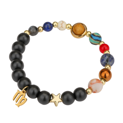 Hot Selling 12 Zodiac Signs Natural Healing Crystal Stone Beaded Bracelet Fashion Elastic Eight Planets Charm Bracelets for Gift