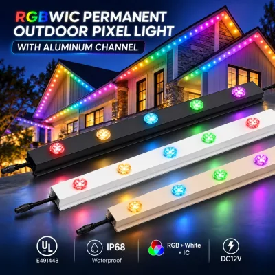 Addressable RGB Pixel Light 50mm DC24V IP68 Outdoor Waterproof LED Lighting For Permanent Building Outline And Roofline