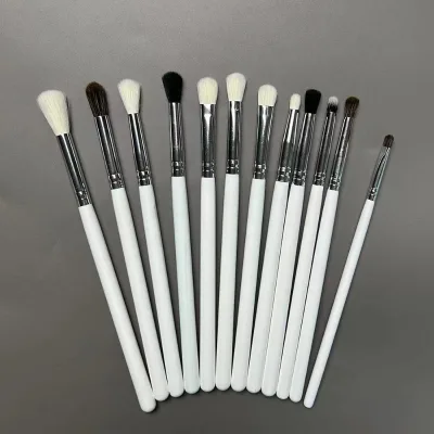 12pcs White Handle Silver Ferrule Synthetic Hair Eye Makeup Brush Set Custom logo OEM Natural Eye Make up Brush Set