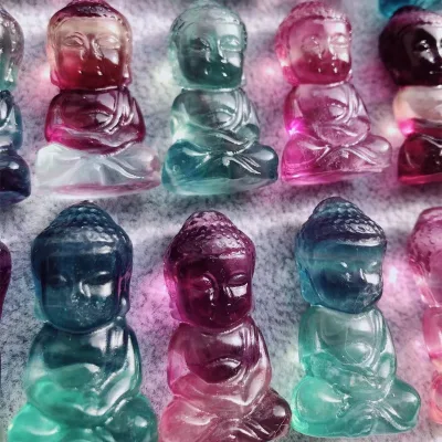 High Quality Polished Crystal Carving pink Purple Fluorite Buddha Meditation Crystal Buddha for Gift