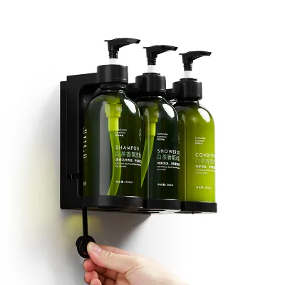 Lockable Neck Wall-Mount Triple Bottle Liquid Soap Dispenser Refillable Hotel Amenities Shampoo Dispenser Stand