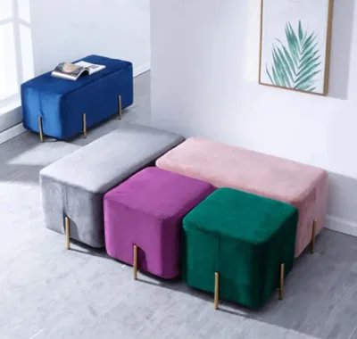Wholesale Living Room Furniture Modern Luxury Low Sofa Foot with Gold Brass Stainless Steel Leg Ottoman Stool
