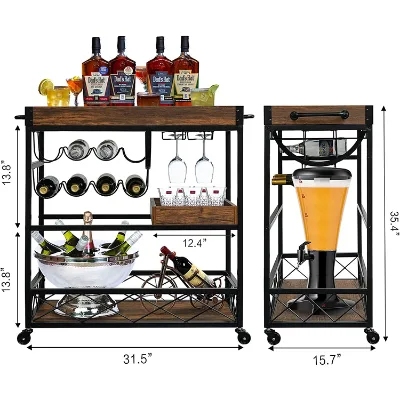 Hand Cart Hotel Restaurant Tea Cart Wine Rack Kitchen Shelf Wholesale Shelves Beverage Trolley with 2 Removable Tray