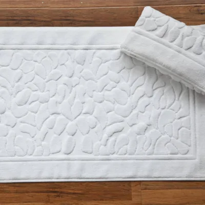 White Hotel Bath Mat Pure Cotton Soft Touch Non Slip Backing High Water Absorption Jacquard Design Bath Mat