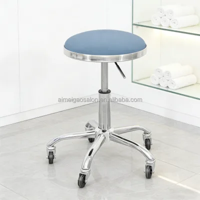 Rotating Lifting Stainless Steel Hair Cutting Stool Big Worker Barber Chair Pulley Beauty Stool for Synthetic Leather