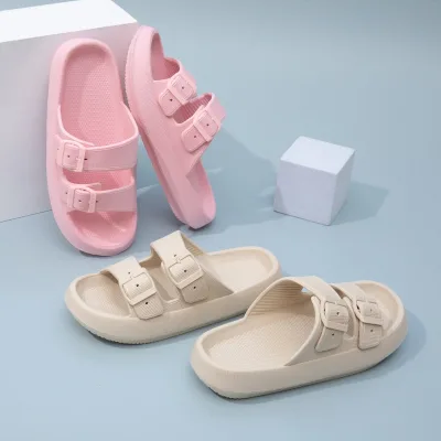 New Summer Couple Open Toe Slippers Outdoor Thick-soled Hollow Out Women's Flip-flops Men's Home Sandals Double Straps