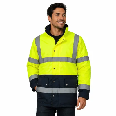Mens High Visibility Reflective Waterproof 100% Polyester Oxford Level D Protection Bomber Jacket-Laboratory Use Safety Coat