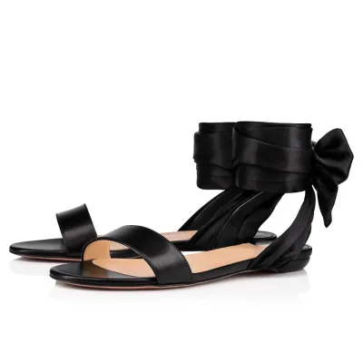 2024 Black Satin Flat Sandals for Women