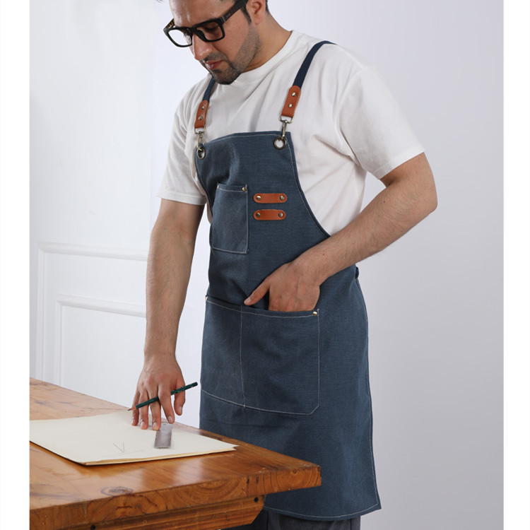 Professional Chef Apron Made of Heavy Canvas with Leather Accents