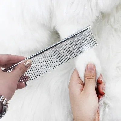 Hot Sale 2 in 1 Different Spaced Rounded Teeth Durable Stainless Steel Grooming Tool Pet Dog Cat Shedding Comb