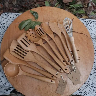 10-Piece Eco-Friendly Wooden Spatulas Dishwasher Safe Anti-Slip for Cafe Serving or Giveaways