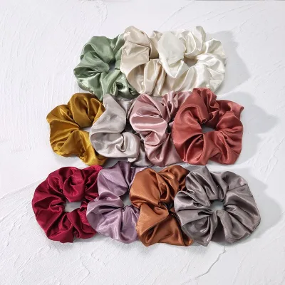 Satin Hair Accessories Middle Size Women Chouchou pink Purple champagne Satin Silk Scrunchies for Girls