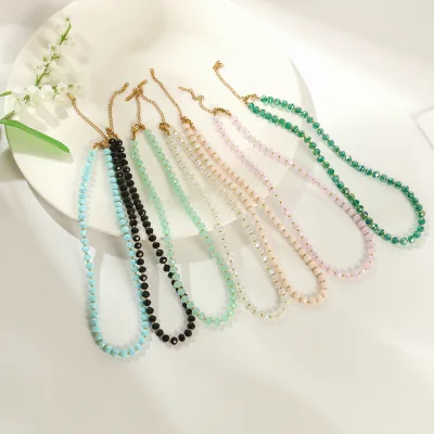 Latest Fashion Gemstone Beaded Adjustable Size Choker Necklace Girls Summer Minimalist Ball Crystal Beads Everyday Wear Wedding