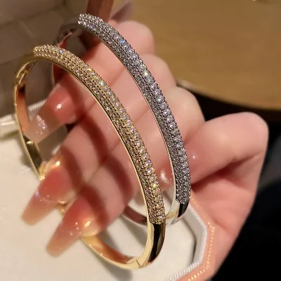 new Luxury Sparkling Gold Plated Friendship Bracelet Openable Design Pave Zircon Rhinestone Cuff Bracelet Women's Bracelet