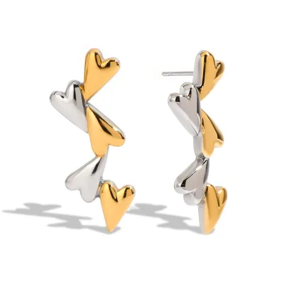 J&D 18k Gold Stainless Steel Earrings Sweet and Cool Style Mixture Color Love Staggered Drop Earrings for Cool Girls