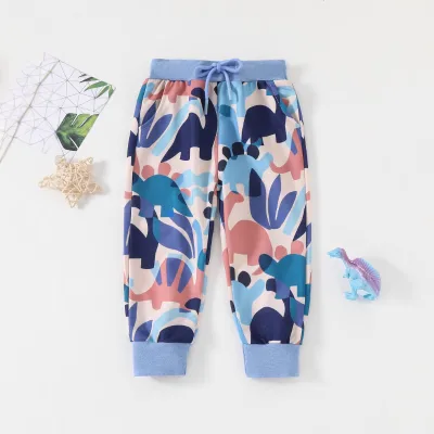 Autumn Winter Loose Long Pants for Baby Children Casual Straight Style with Cartoon Print Knitted Fabric