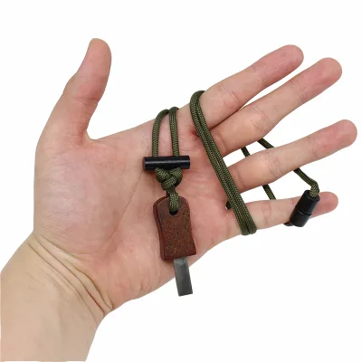 Outdoor Survival Firecraft Tinder Cord High Speed Steel Striker Fire Starter Necklace