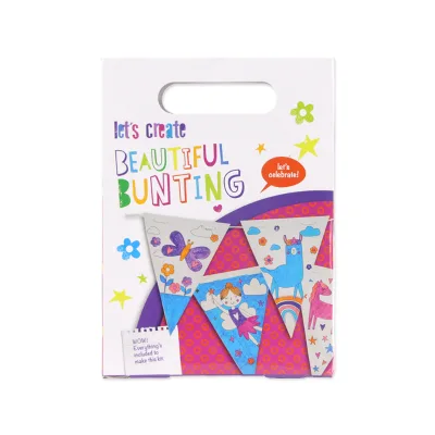 Kids DIY Colouring Bunting Flag Craft Kit, Blank Paper Triangle Pennant Banner, Children Handmade Painting Party Garland Art Set
