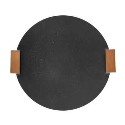 28/30/34/36/38CM Camping Indoor Carbon Steel Griddle Pan & Grill Plate Non-Stick BBQ with Wooden Handle Eco-Friendly Durable