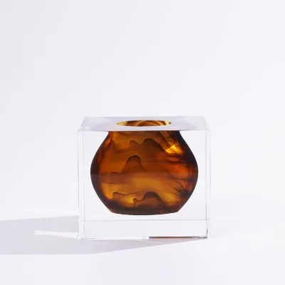 Luxury Lucite Acrylic Bud Vase Amber Color Vip Corporate Shop Custom Marketing Promotional Business Office Set