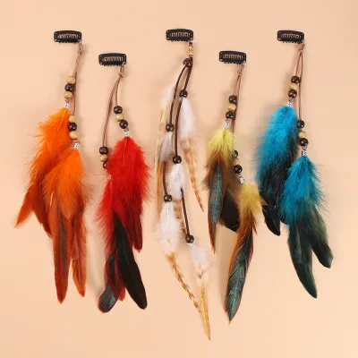 Feather Hair Clips for Women Colorful Bohemian Natural Style Party Daily Hair Accessories with Tassel Decor