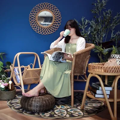 Handwoven Rattan Dining Chair Natural Wicker Chair With Cushion for Indoor and Outdoor Use