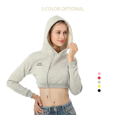 Custom Wholesale Long Sleeve Lady Women Top Pullover Hoodies Crop Hoodies for Women