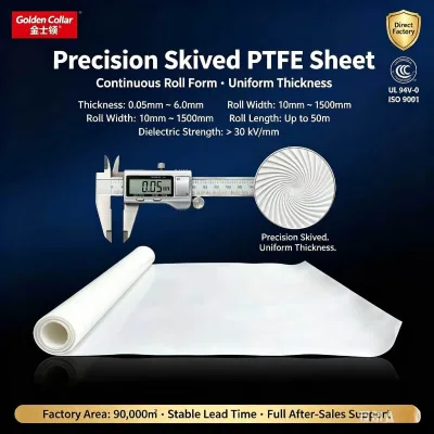 Ultra-Smooth Virgin PTFE Skived Sheet 0.05-3mm, Flexible PTFE Film for Electrical Insulation & Release Liners