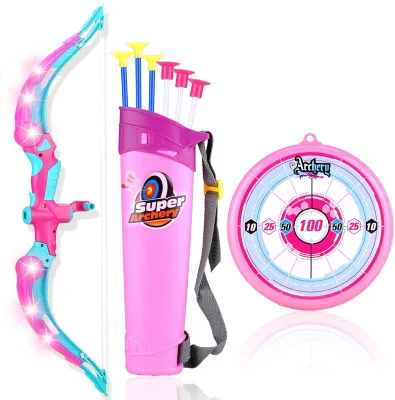 Bow and Arrow Toy With LED Flash Lights Archery Bow With 6 Suction Cups Arrows Target Indoor and Outdoor Toys Christmas Birthday