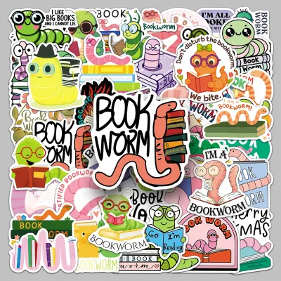 50pcs Factory Wholesale Cartoon Graffiti Bookworm Reading Theme Stickers for Student Stationery and Bookshelves