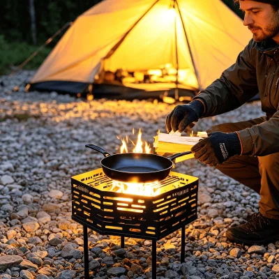 Hollow Slotted Hexagon Fire Pit Detachable Legs Wood Burning Brazier Multifunctional Outdoor Camping Bonfire Pit