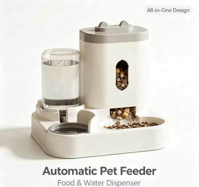 Self-Feeding Modern Pet Combo Feeder 2-in-1 Bottle Dry Food Hopper Waterproof Stable Base Automatic Feeding Dish for Indoor