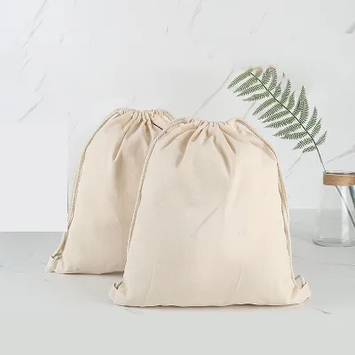 Drawstring Closure Cotton Backpack Bag 34x40cm Customized Color Logo Printing Hot Stamping Barrier Feature School Training