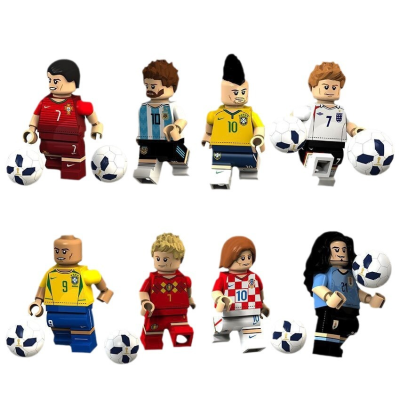 Football Player Figure Soccer Player with Trophies Medals Plaques Action Figures Building Blocks Sets Children Toys Gift