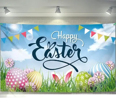 Happy Easter Banner Bunny Wall Waterproof Happy Easter Decorations Outdoor Backdrops Photography Easter Party Wall Decorations